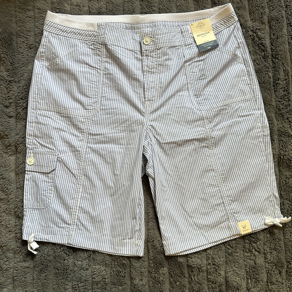 St. John's Bay Blue and White Striped Women Cargo Shorts